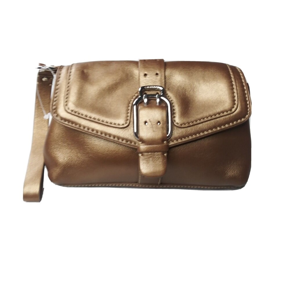 Cole Haan Clutch Purse Leather Wristlet Golden Bronze Large